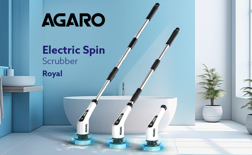 Electric Spin Scrubber, Cleaning Brush Scrubber for Home, 400RPM/Min, 8 Replaceable Brush Heads, 90 Min Work Time, 3 Adjustable Size, 2 Adjustable Speeds, for Bathroom, Floor Tiles, White