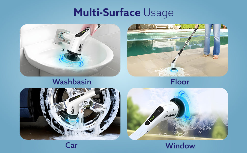 Electric Spin Scrubber, Cleaning Brush Scrubber for Home, 400RPM/Min, 8 Replaceable Brush Heads, 90 Min Work Time, 3 Adjustable Size, 2 Adjustable Speeds, for Bathroom, Floor Tiles, White